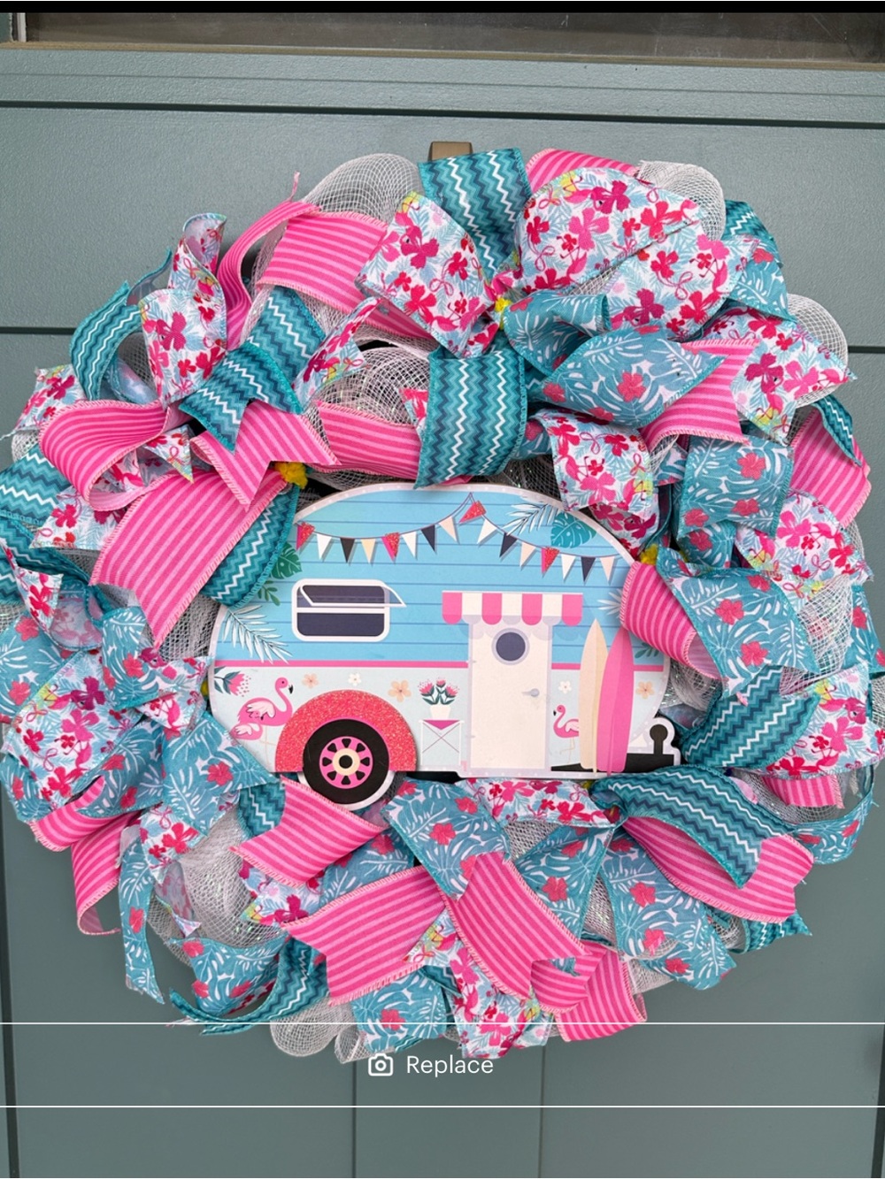 Handmade Coastal Camper Flamingo Wreath